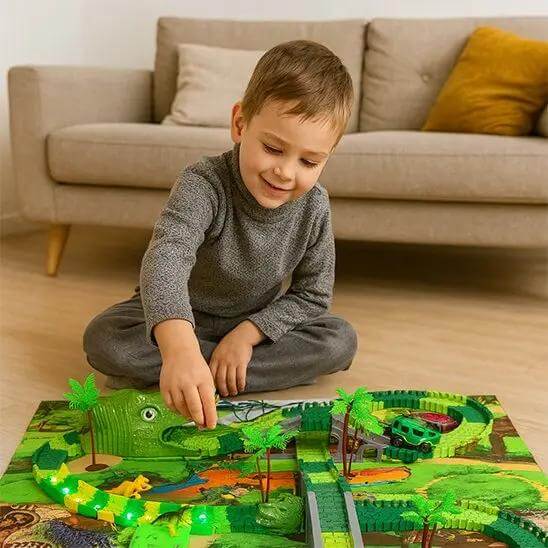 Circuit voiture monde préhistorique - Monde à maman