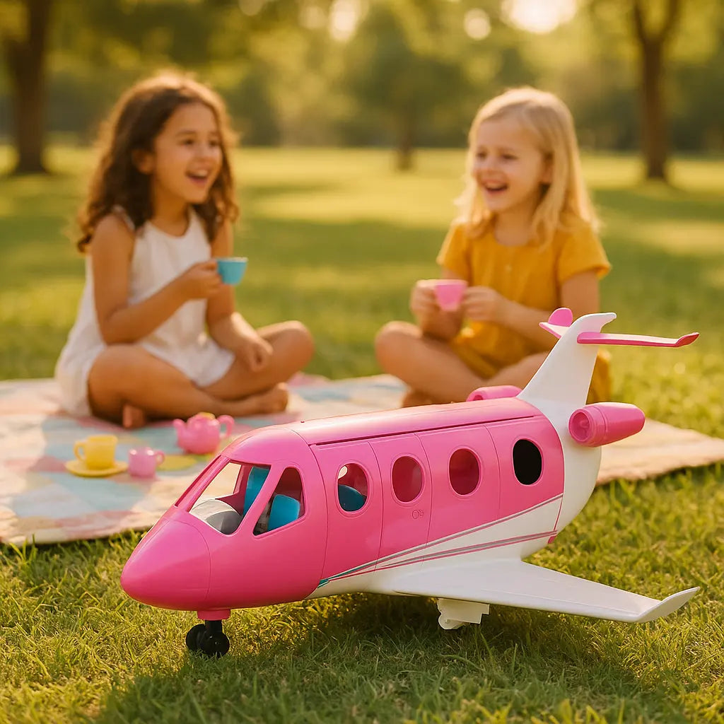 avion de poupée avec filles qui rient