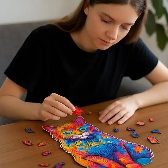 Puzzle chat en bois - Monde à maman