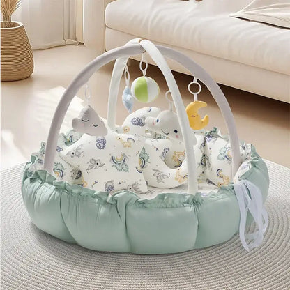 Tapis d'éveil 3 en 1 avec peluches suspendus - Monde à maman
