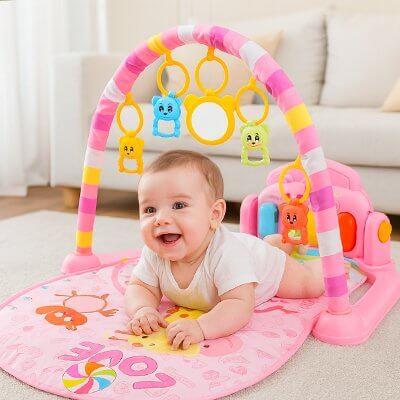 Tapis d'éveil sensoriel bébé en position ventre – Monde à maman