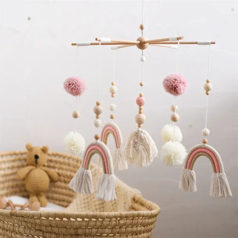 Mobile Bébé | Arc-en-Ciel en Bois Naturel Bohème - Monde à maman